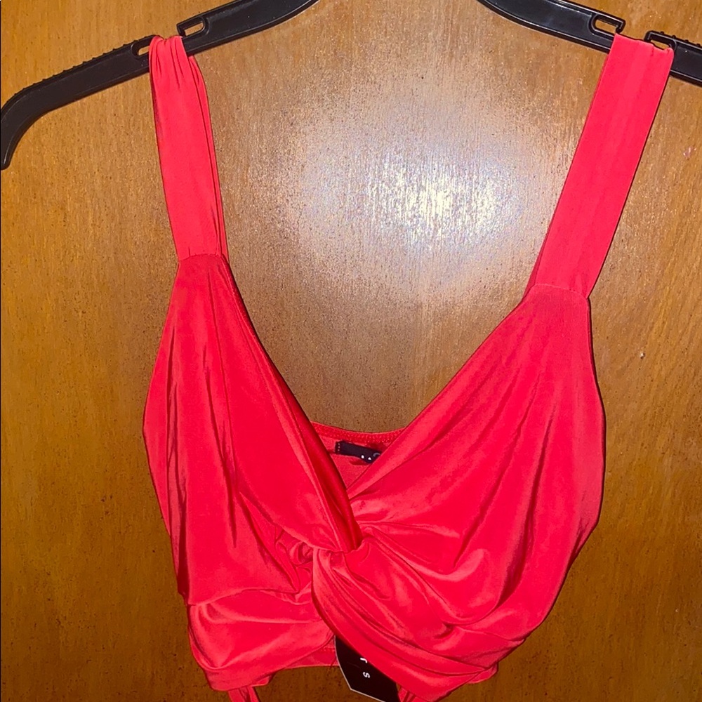 Red tie front crop top